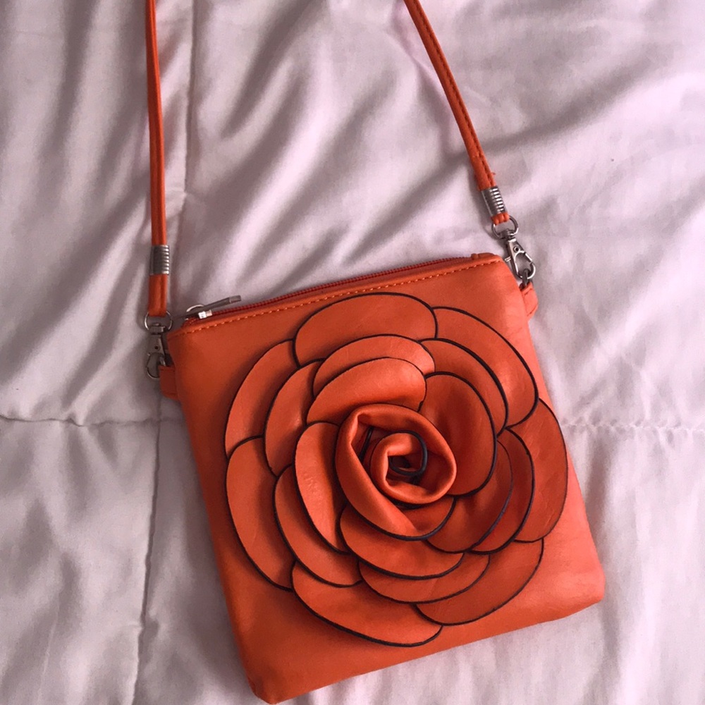 Flower Orange Cross Body Bag Purse